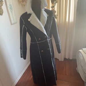 Faux Suede Long Coat with Sherpa Lining